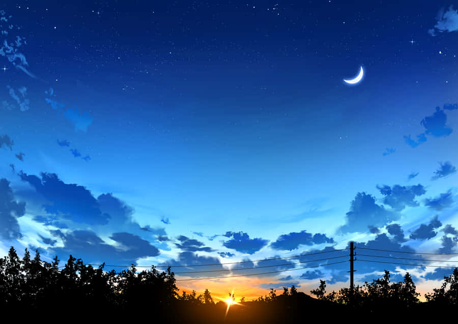 Starry_ Dawn_with_ Crescent_ Moon_4 K.jpg Wallpaper