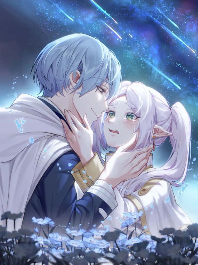 Starry Night Embrace Anime Art Wallpaper