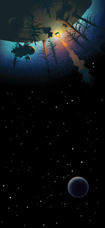 Starry Night Forest Planet View Wallpaper