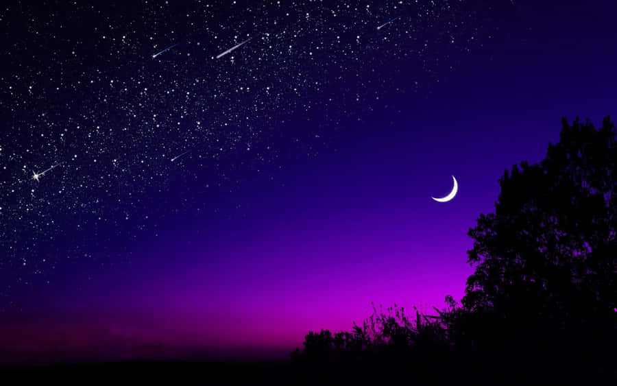 Starry_ Night_ Sky_with_ Crescent_ Moon Wallpaper
