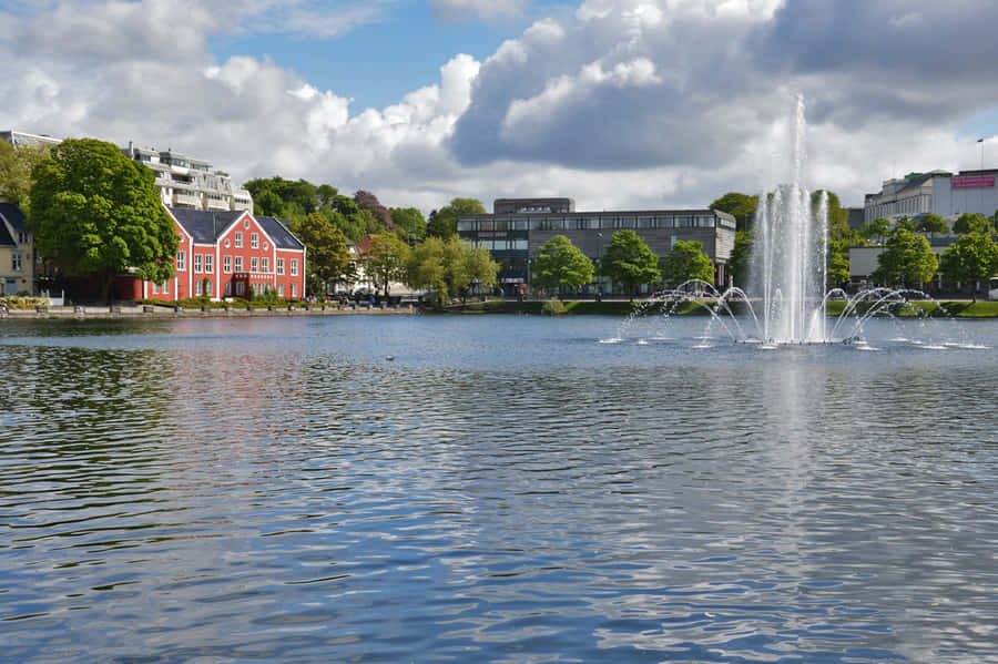 Stavanger Breivatnet Lake Fountain Wallpaper