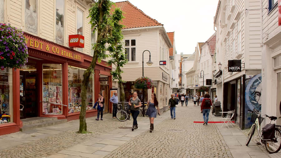 Stavanger Cobblestone Street Scene Wallpaper