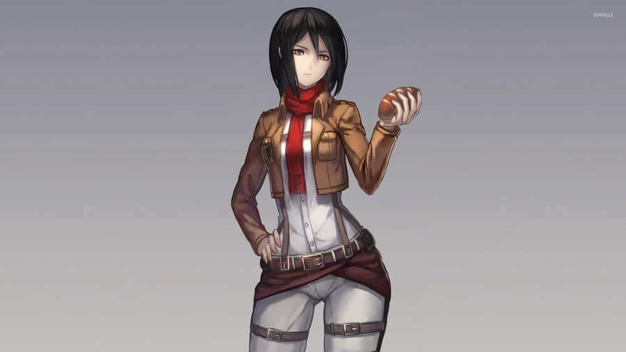 Steely Gaze: Mikasa Ackerman In Focus Wallpaper