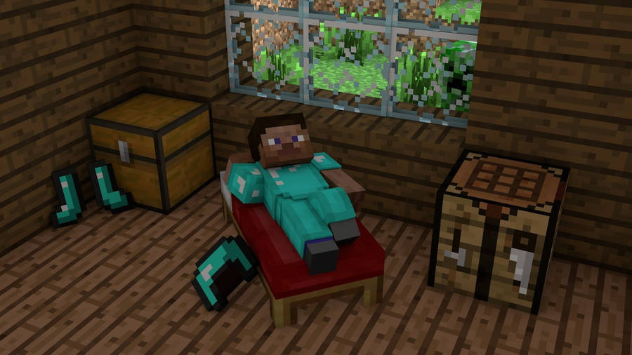 Steve On A Bed Cool Minecraft Wallpaper