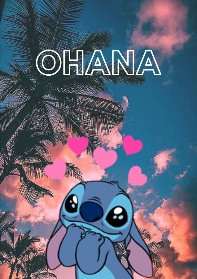 Stitch Disney With Hearts Ohana Background Wallpaper
