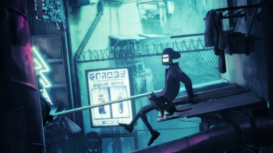 Stray Cybercity Catand Robot Wallpaper