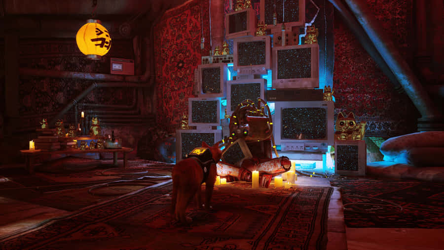 Stray_ Game_ Cybercity_ Shrine Wallpaper