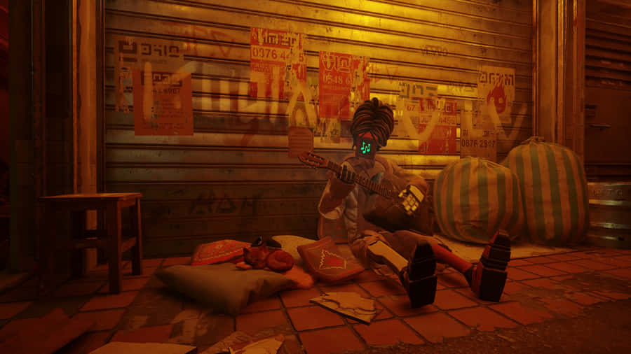 Stray Robot Musician Alley Wallpaper