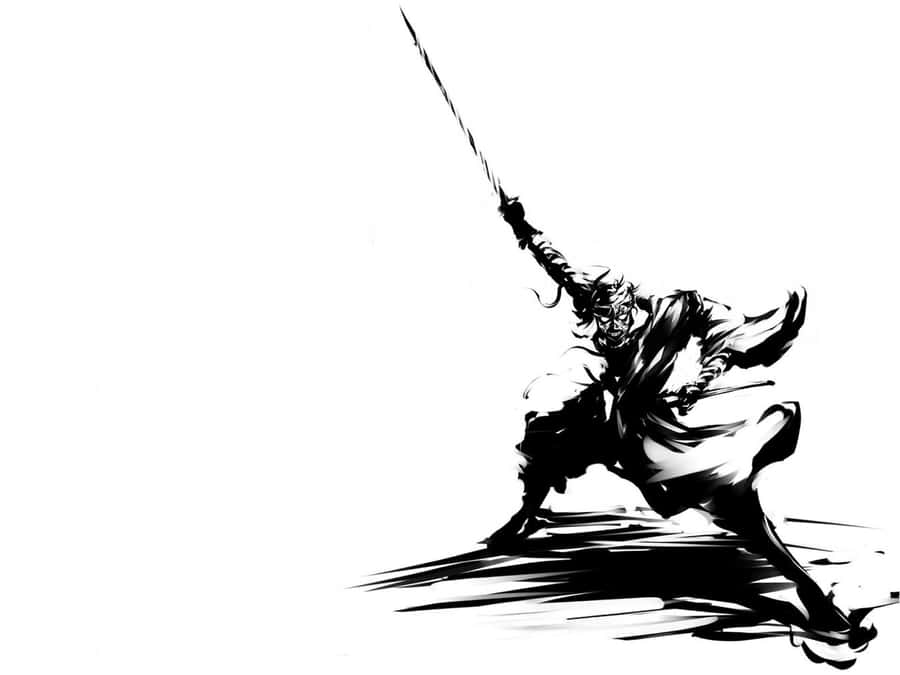 Striking Black And White Samurai In A Dramatic Pose. Wallpaper