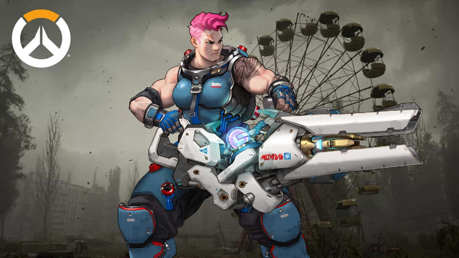 Strong And Determined - Zarya From Overwatch In Action Wallpaper