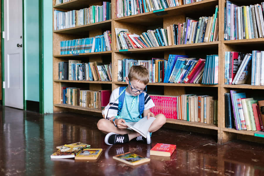 Studious Boy Reading Wallpaper
