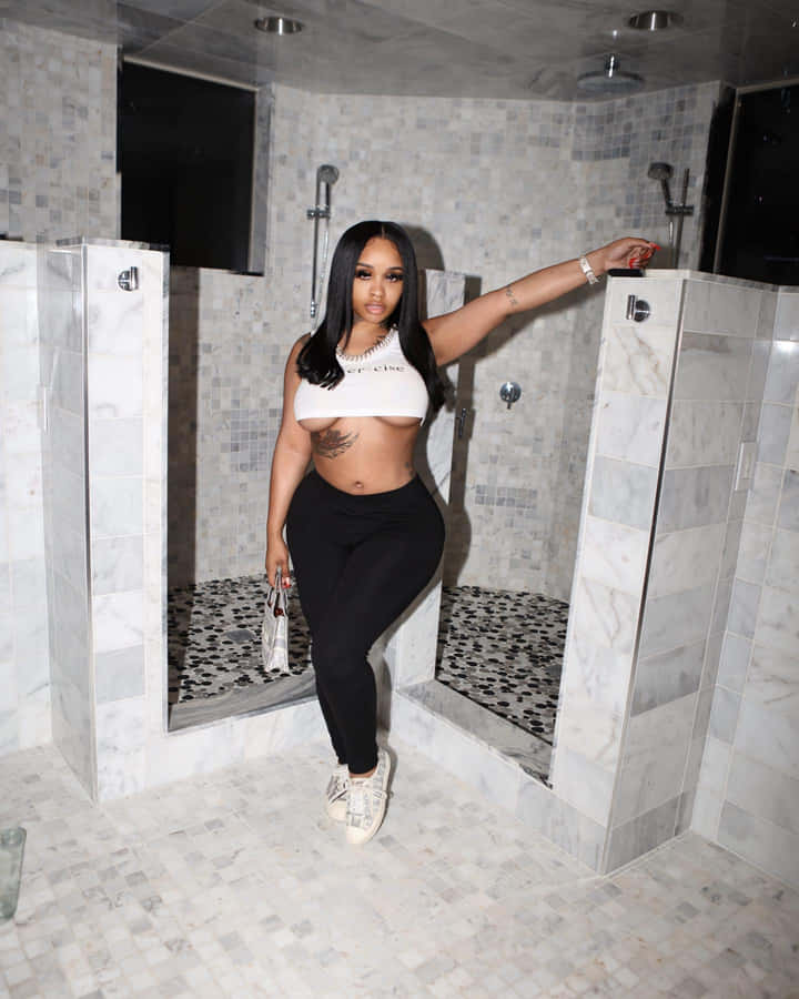 Stunna Girl Posingin Marble Bathroom Wallpaper