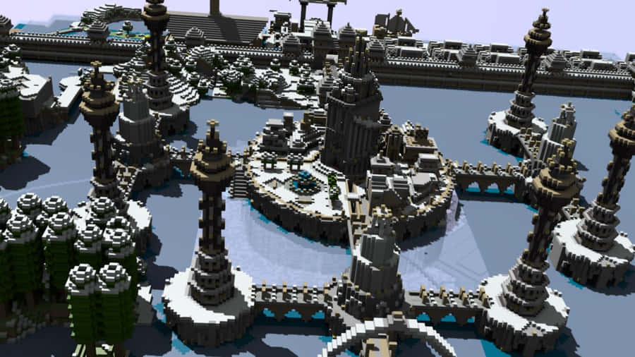 Stunning Aerial View Of A Minecraft City Wallpaper