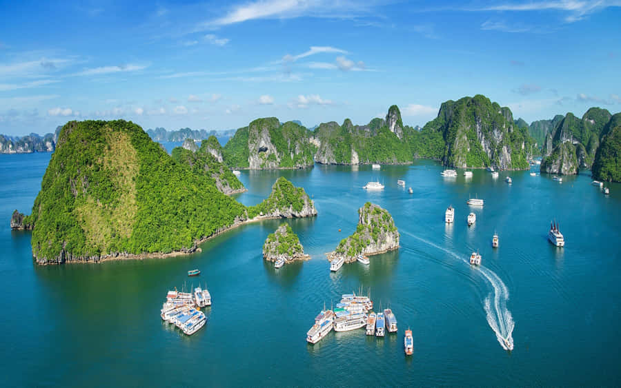 Stunning Aerial View Of Halong Bay Wallpaper