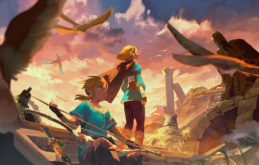 Stunning Artwork Featuring The Legend Of Zelda Characters Wallpaper