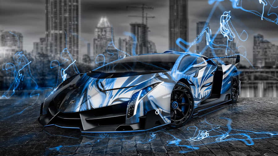 Stunning Blue Lamborghini Aventador Igniting The Streets Wallpaper