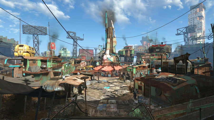 Stunning Diamond City Nightlife Wallpaper