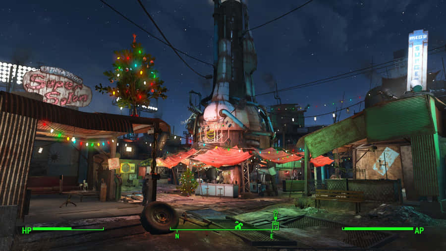Stunning Diamond City Skyline At Night Wallpaper