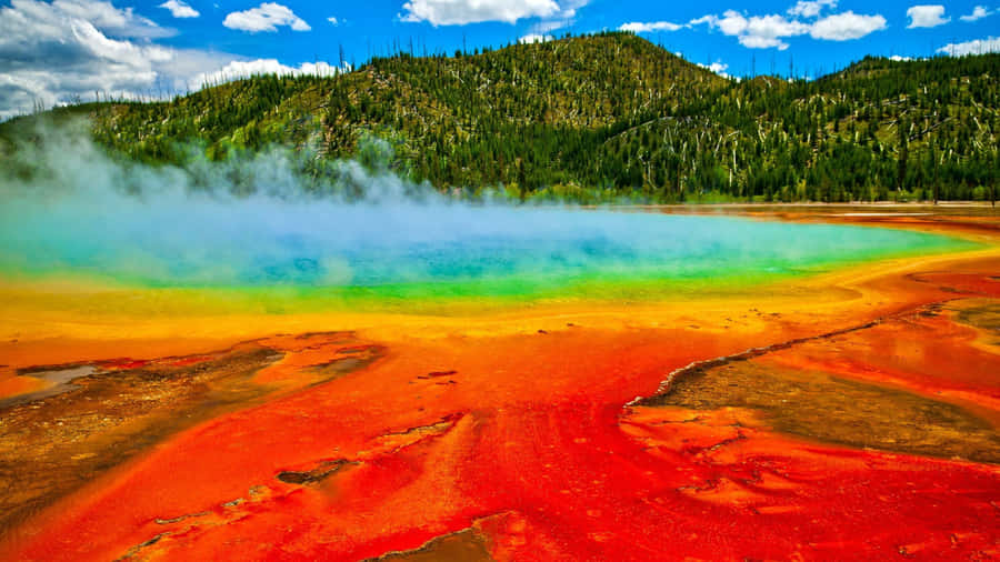 Stunning Eruption Of A Geyser In Yellowstone National Park Wallpaper