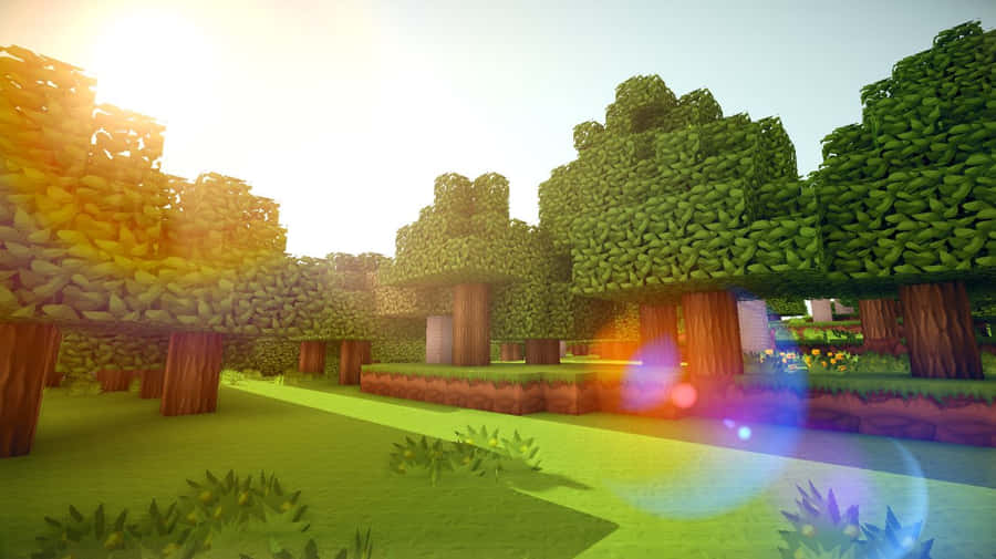 Stunning Minecraft Pocket Edition Landscape At Sunset Wallpaper