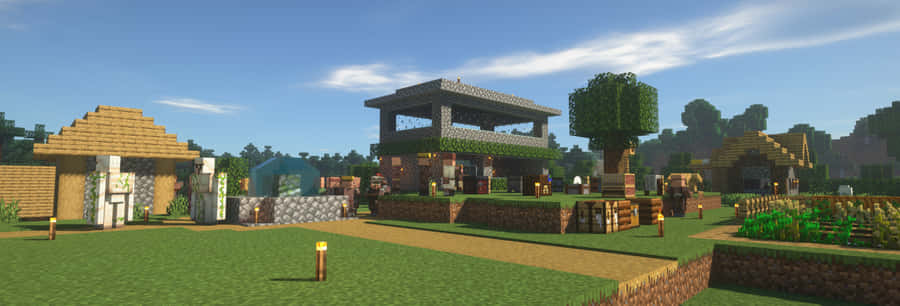 Stunning Minecraft Village At Sunrise Wallpaper