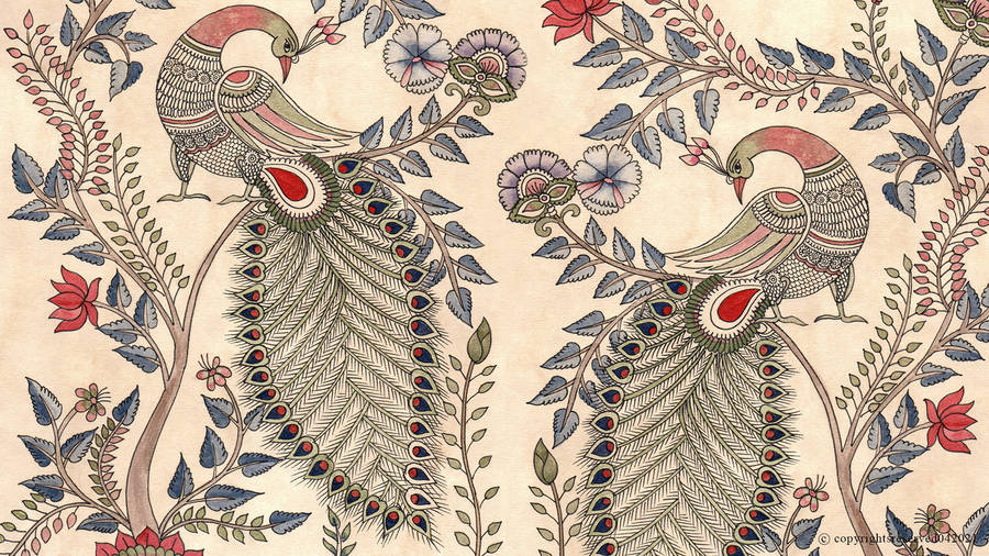 Stunning Multi-colored Traditional Folk Art Watercolor Painting Wallpaper