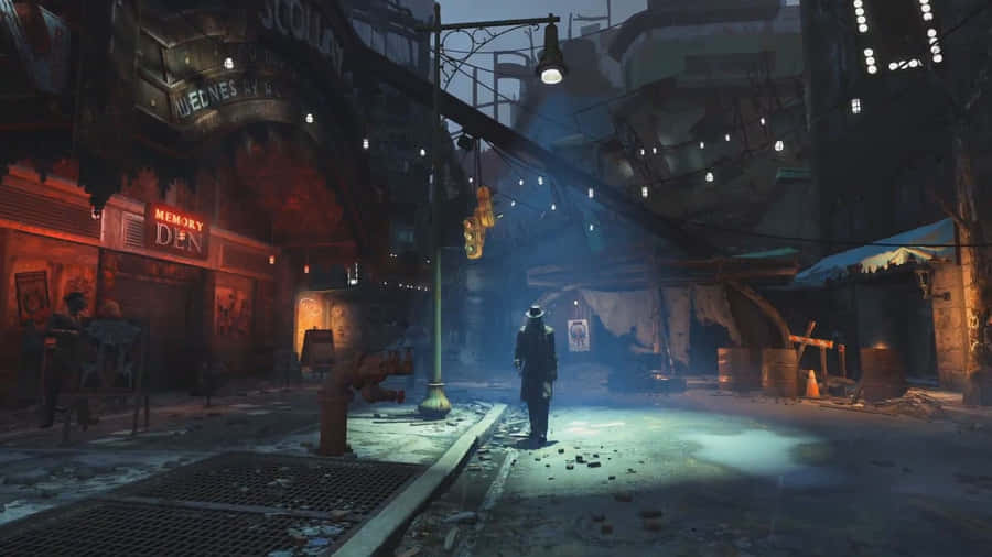 Stunning Nighttime Skyline Of Diamond City Wallpaper