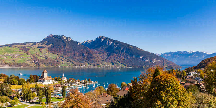 Stunning Panoramic View Of Thun City In Switzerland Wallpaper