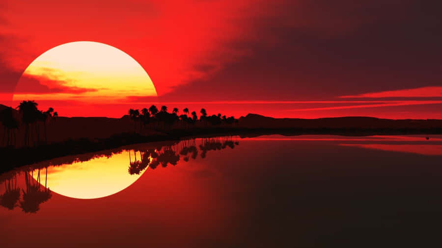 Stunning Red Sunset Over The Horizon Wallpaper