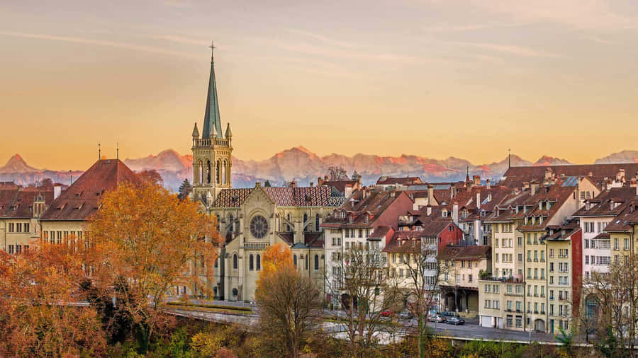 Stunning Sunset Over Historic Bern City Wallpaper