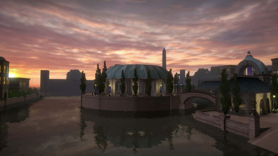 Stunning View Of Naboo's Royal Palace Amidst Lush Greenery Wallpaper