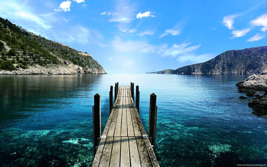 Stunning View With Wooden Bridge Wallpaper