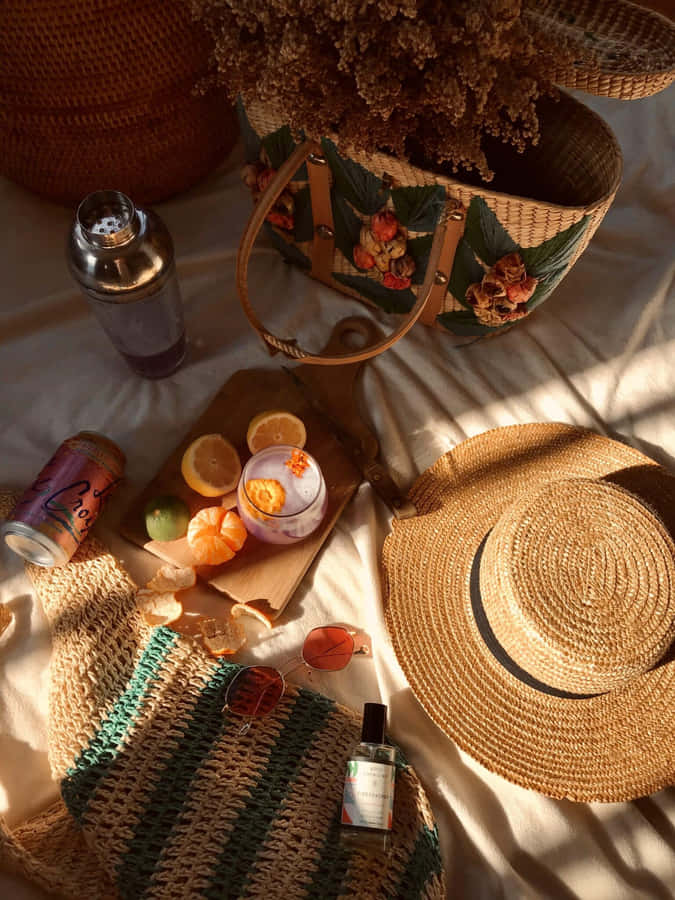 Stylish Beach Hat On A Sunny Day Wallpaper