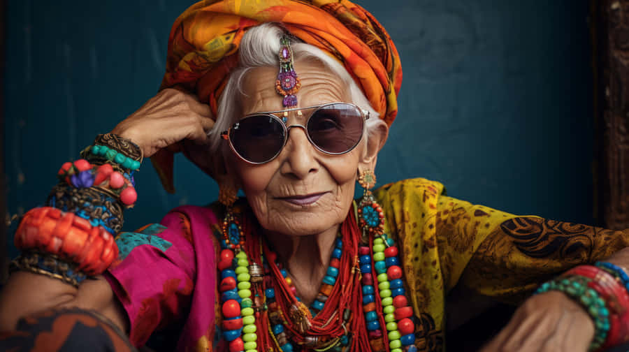 Stylish Grandmotherwith Accessories Wallpaper