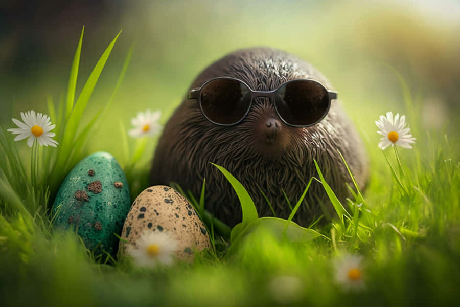 Stylish Molewith Sunglassesand Easter Eggs Wallpaper