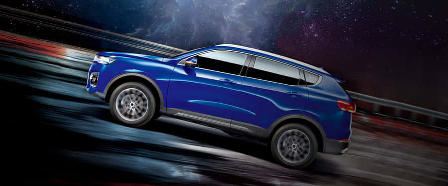 Stylish Red Haval Suv In A Cityscape Wallpaper