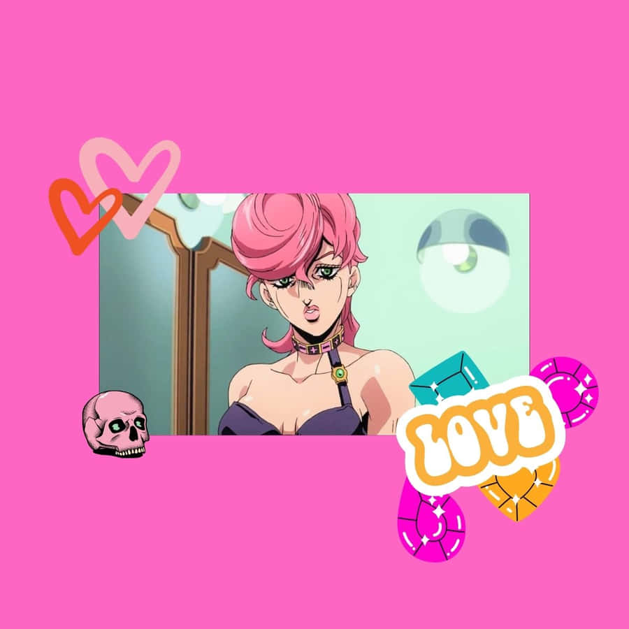 Stylish Trish Una Posing With Her Stand In A Vibrant And Colorful Illustration Wallpaper