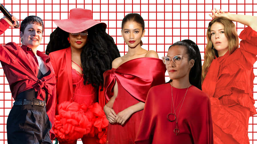 Stylish Woman In Vibrant Red Clothing Wallpaper