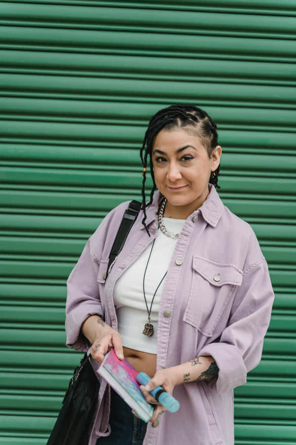 Stylish Womanin Purple Jacket Wallpaper