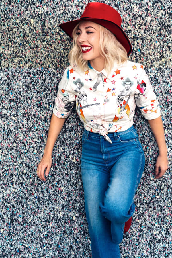 Stylish Womanin Red Hatand Retro Outfit Wallpaper