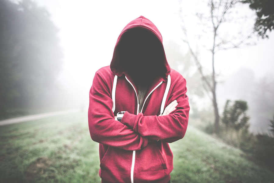 Stylish Young Man Wearing A Red Hoodie Wallpaper