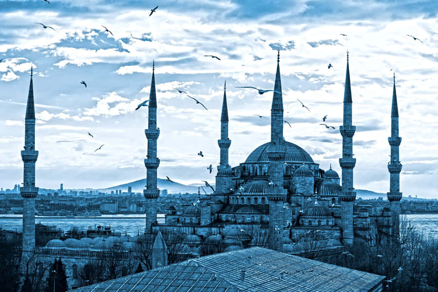 Sultan Ahmed Mosque White Clouds Wallpaper