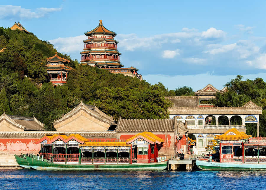 Summer Palace Tourist Boats Wallpaper