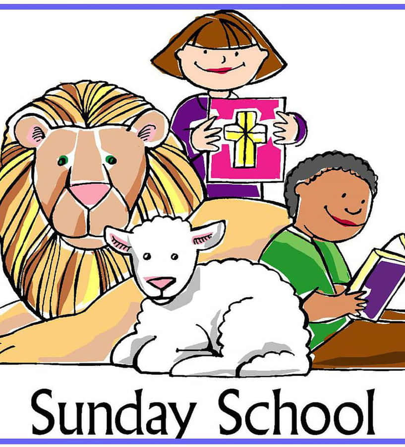 Sunday School Cartoon Illustration Wallpaper