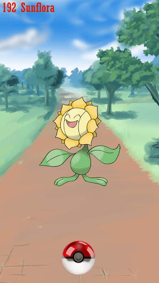 Sunflora On Dirt Path With Pokeball Wallpaper