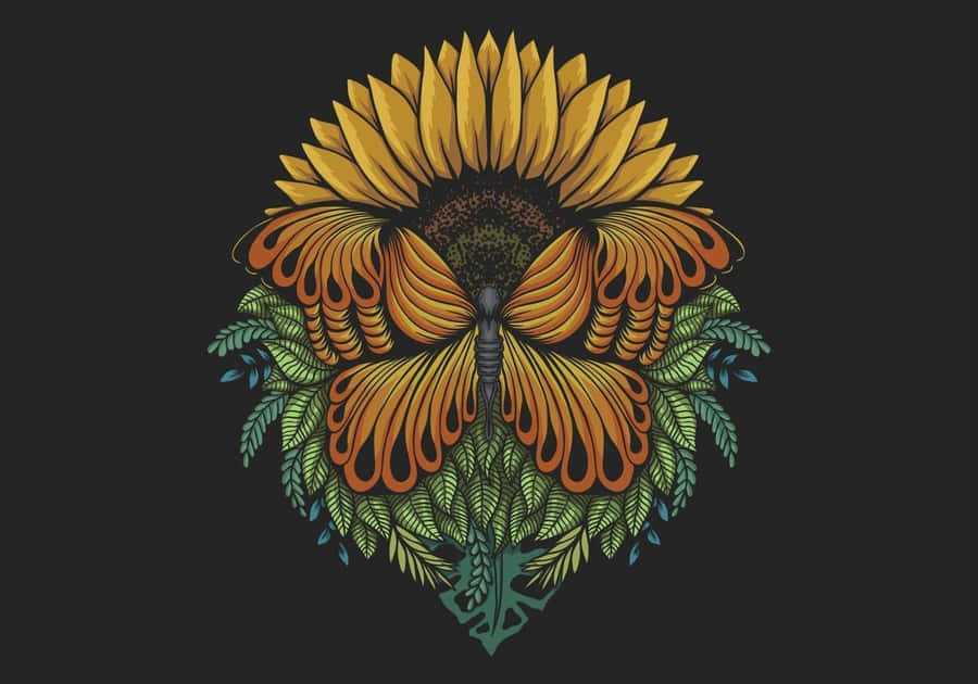 Sunflower Butterfly Artwork Wallpaper