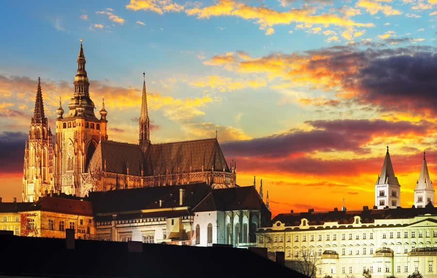 Sunrise Sky At Prague Castle Wallpaper