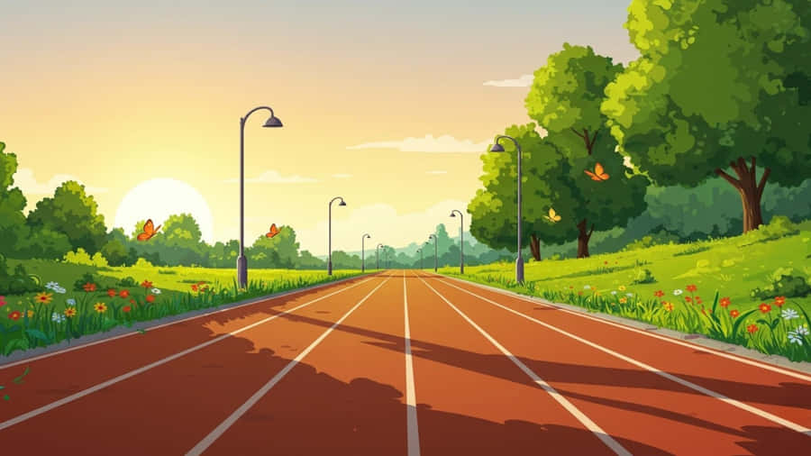 Sunset Cartoon Road Wallpaper