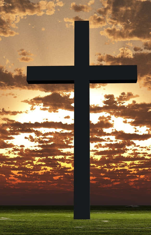 Sunset Cloudy Sky Wooden Cross Iphone Wallpaper
