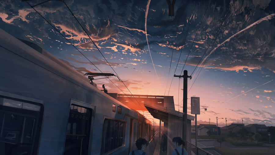 Sunset Glow Train Station Wallpaper